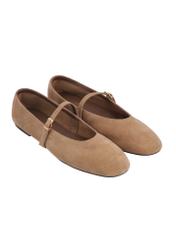 Women's cool beige suede ballet flats BUTYD-1309-1K(Z26), angled product view on a white background.