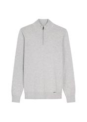 Light gray men's sweater with stand-up collar SWEMT-0189-9A(W26), product view from the front on a white background.