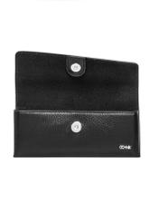 Black leather glasses case PORES-1014R-9I(Z26), open product view on white background.