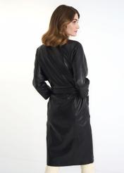 Black leather women's coat with belt KURDS-0358-5411(Z23)-06