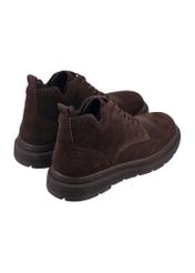 Dark brown suede men's ankle boots BUTYM-0577-1I(Z26), back view of the product on a white background.
