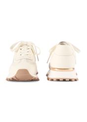 Women's cream leather sneakers BUTYD-1270-0B(W26), front and back product view on a white background.