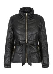 Women's quilted leather jacket with belt KURDS-0387-5506(Z22)-04