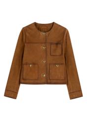Women's cognac suede jacket KURDS-0584-1F(W26), front product view on white background.