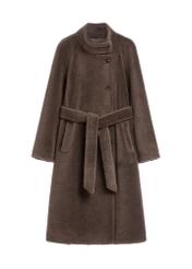 Brown women's wool fur coat FUTDW-0041-1I(Z26), front product view on white background.