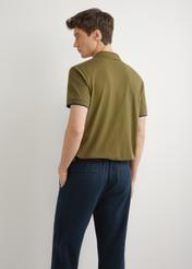 Khaki cotton polo shirt POLMT-0045B-8D(W26) - back view of the product, shown on a model against a light background. Half-length silhouette visible.