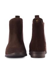 Women's brown suede ankle boots BUTYD-1009-1I(Z26) - front and back view of the product on a white background.