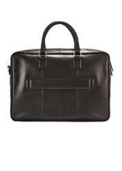 Roomy men's bag made of black leather TORMS-0471-99(Z25), product view from the back on a white background.