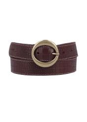 Brown leather women's belt with animal motif PASDS-0353-1H(Z26), front product view on a light background.