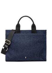 Navy blue denim women's handbag TOREN-0332-7H(W26), front product view on white background.