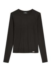 Black ribbed women's longsleeve LSLDT-0058-99(Z26) - front product view, on white background.