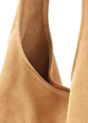 Beige suede women's shopper bag TORES-1177-1B(W26), close-up of the product detail on a white background.
