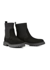Women's black suede Chelsea boots BUTYD-1194-99(Z25), diagonal product view on a white background.