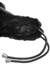 Women's black earflap hat CZADF-0042A-99(Z25) - close-up of the detail on a white background.