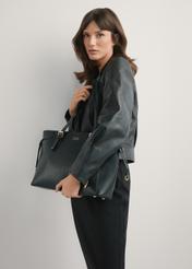 Black TOREC-1029-99(W26) shopper bag, product view in model's hands. Half of the silhouette visible.