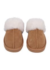 Beige slip-on snow boot style slippers BUTYD-1137-82(Z24), front product view on white background.