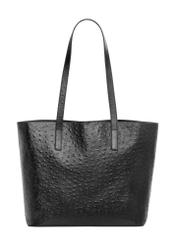 Black leather women's shopper handbag TORES-1389-9P(Z26), product view from the front on a white background.