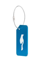 Blue luggage tag AW-012-0003-7B(W26), diagonal product view on white background.