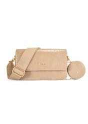 Small beige women's croco handbag TOREC-1171-1B(W26) - front product view, on white background.