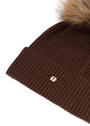 Brown woolen women's hat with pompom CZADT-0052A-1H(Z26)