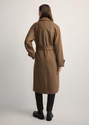 Women's wool coat in camel color PLADT-0061-24(Z25) - back view of the product, on a model, against a light background. The entire silhouette is visible.