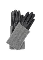 Women's black leather gloves REKDS-0063-98(Z23)-01