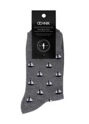 Grey long men's socks with sailboats SKAMT-0187-95(W24)-02