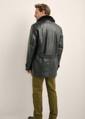 Men's black leather coat KURMS-0409-99(Z26), back view of the product on the model. Full body visible.