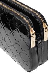 Black patent leather women's messenger bag TOREC-0205F-97(Z25), close-up of detail on white background.