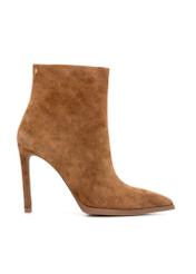 Cognac suede high heel ankle boots BUTYD-1207-1F(Z26), side view of the product on a white background.