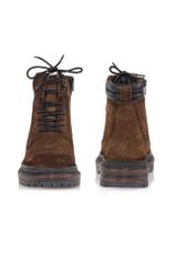 Brown men's leather ankle boots BUTYM-0423B-1I(Z26), front and back product view on white background.