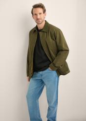 Men's green transitional jacket KURMT-0440-8B(Z26), front product view on model. Half silhouette visible.