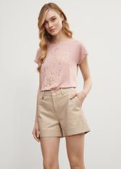 Women's beige leather shorts SPODS-0007-1321(W23)-02