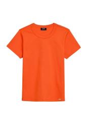 Orange cotton women's T-shirt TSHDT-0144-30(Z25), product visible from the front, on white background.