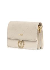Cream women's handbag with monogram TOREC-0536-0B(W26), diagonal product view on a white background.