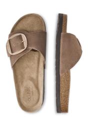 Women's leather camel flip-flops BUTYD-1157-1D(W26), top view of the product on a white background.