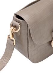 Beige women's croco messenger bag TOREC-0880-1D(W26), close-up of the product detail on a white background.