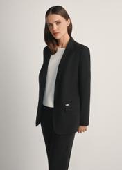Women's black blazer ZAKDT-0031A-99(W26), front view of the product on the model. Half of the silhouette visible.