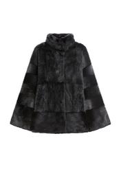 Women's black rabbit fur coat FUTDF-0115-99(Z26), product view from the front on a white background.