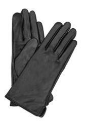 Women's brown leather gloves REKDS-0001A-89(Z25), product view from the front and back on a white background.