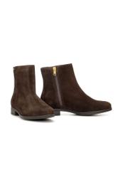 Dark brown suede women's ankle boots BUTYD-1193-1I(Z26), diagonal product view on white background.