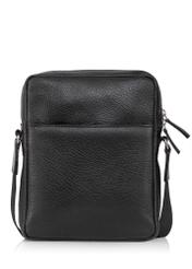 Black leather men's bag with logo TORMS-0297A-99(Z25) - product view from the back on a white background.