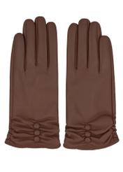 Women's brown leather gloves REKDS-0032-1D(Z26), product view from the front on a white background.