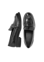 Women's black leather croco moccasins BUTYD-1198-99(Z25), product view from above on white background.