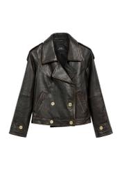 Brown oversize women's leather jacket KURDS-0553-2737(Z25), product view from the front on a white background.