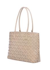 Large light beige women's handbag with braid TOREC-1168-1A(W26), diagonal product view on a white background.