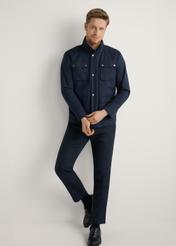 Men's navy blue transitional jacket KURMT-0376-7D(W26), front product view on model. Full body visible.