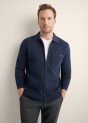Men's dark navy cotton zippered sweater SWEMT-0192-7E(Z26), front view of the product on the model. Half of the silhouette visible.