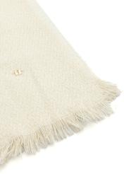 Cream women's scarf with gold thread SZADT-0212-12(Z25), close-up of the product detail, view on a white background.