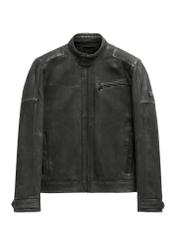 Black men's leather jacket KURMS-0420-99(Z26), front product view on white background.